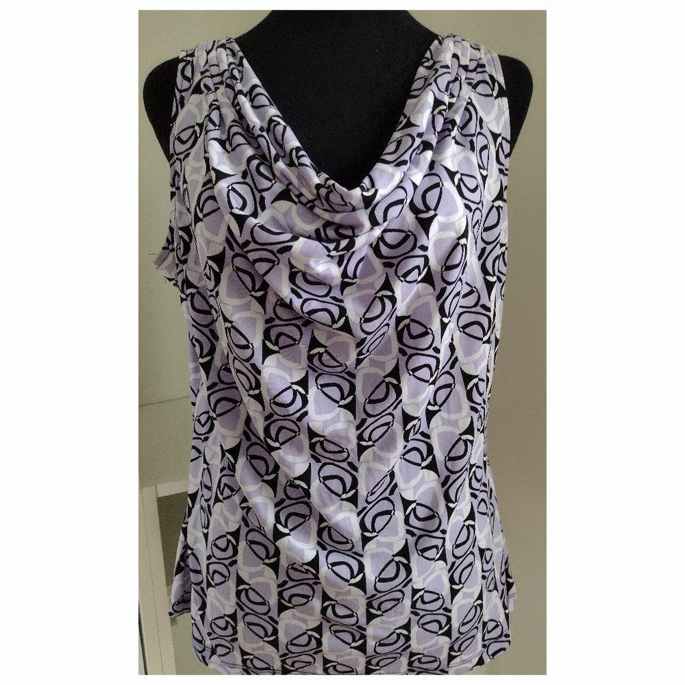 Calvin Klein Sleeveless Cowl/Drape Neck Bold Pattern Multicolored Top